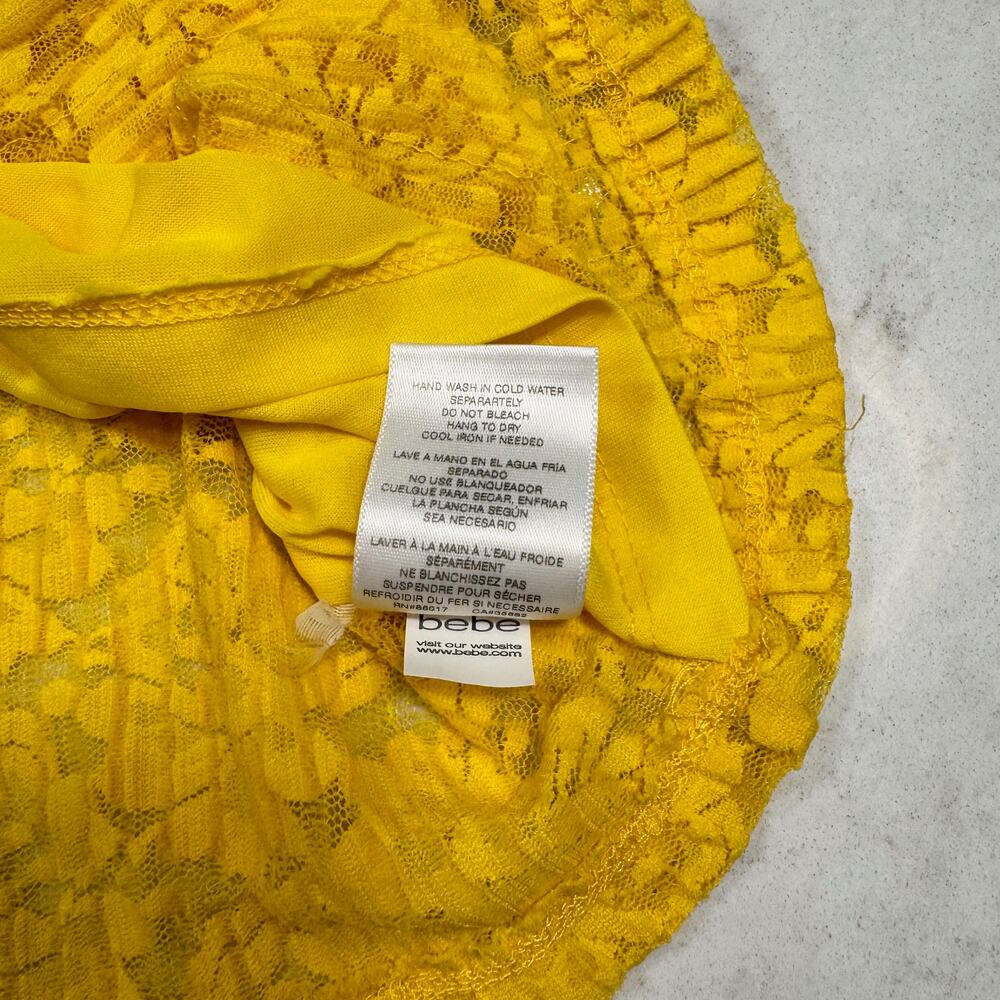 bebe Lace Sequin Tank Top Yellow Women's Large Y2K McBling Floral Clubwear 2000s - Picture 10 of 16
